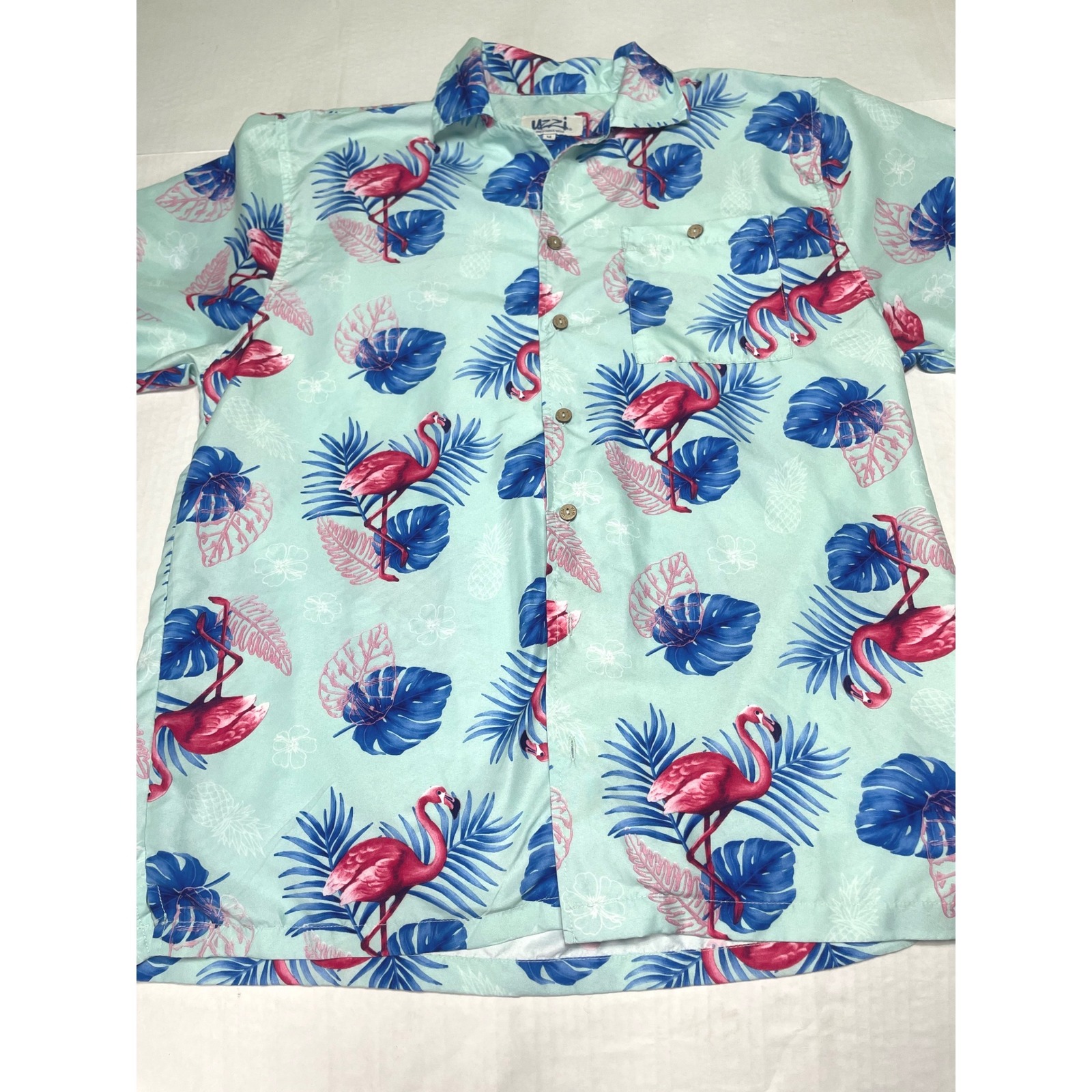 Uzzi Amphibious Gear Mens Flamingo Tropical Shirt Mint Green Hp75 Medium